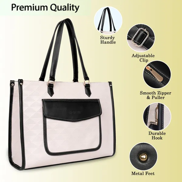 Beige_And_Black_Pu_Premium_Laptop_Tote_Bag_For_Women
