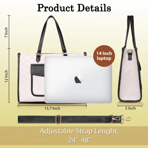 Beige_And_Black_Pu_Premium_Laptop_Tote_Bag_For_Women