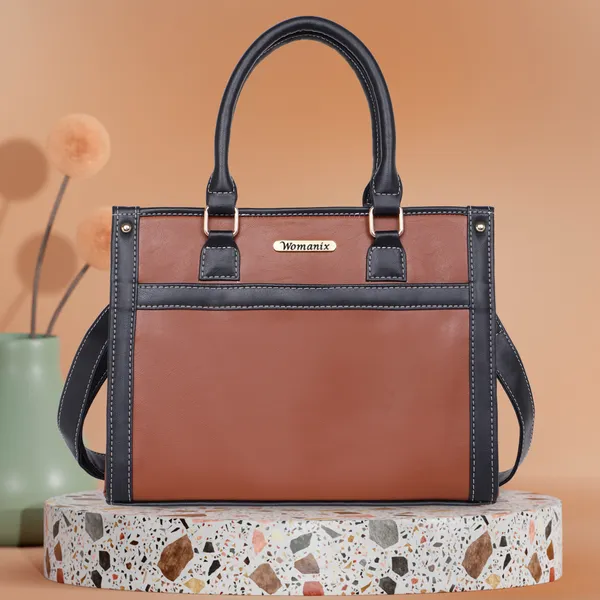 Tan_And_Black_Pu_Premium_Handbag_For_Women