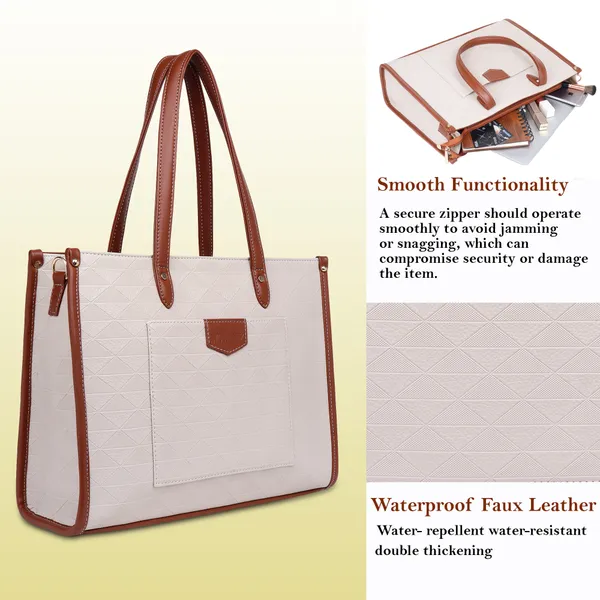 Beige_And_Tan_Pu_Premium_Laptop_Tote_Bag_For_Women