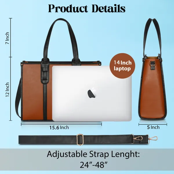 Tan_And_Black_Pu_Premium_Laptop_Tote_Bag_For_Women