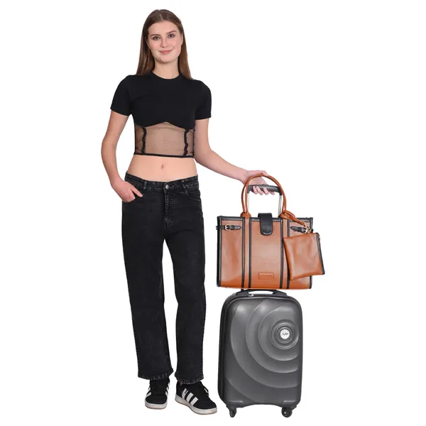 Tan_And_Black_Pu_Premium_Laptop_Tote_Bag_For_Women