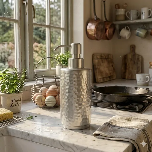 Silver_Stainless_Steel_Hammered_Satin_Finish_Soap_Dispenser