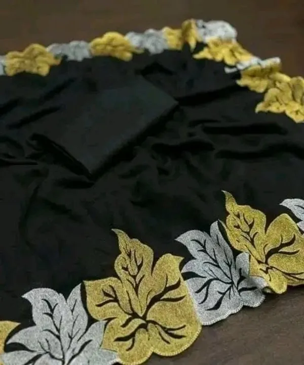 Elegant_Black_Floral_Border_Organza_Saree_With_Matching_Blouse