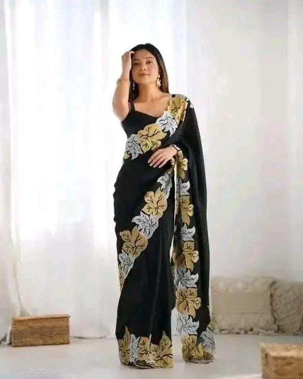 Elegant_Black_Floral_Border_Organza_Saree_With_Matching_Blouse
