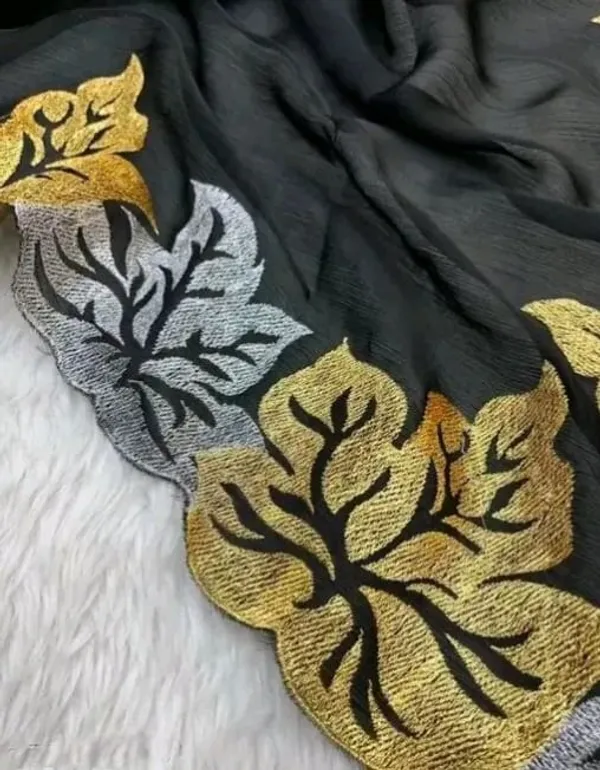 Elegant_Black_Floral_Border_Organza_Saree_With_Matching_Blouse