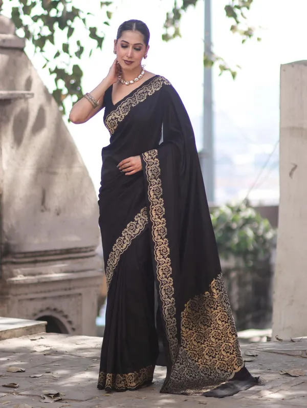 Elegant_Black_Saree_with_Golden_Floral_Border