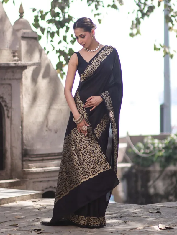 Elegant_Black_Saree_with_Golden_Floral_Border