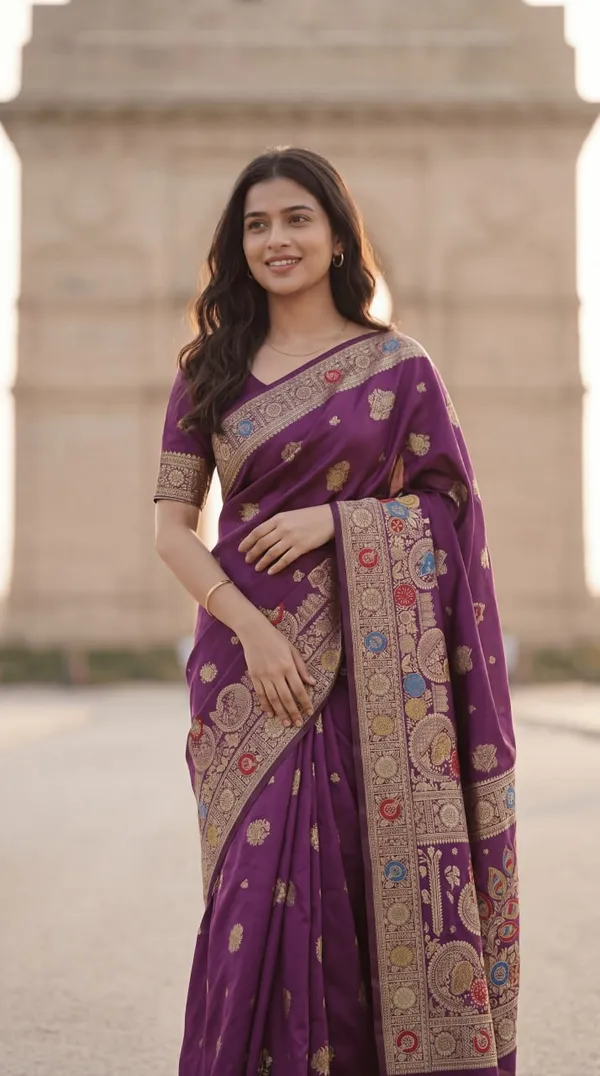 Elegant_Purple_Woven_Banarasi_Silk_Blend_Saree_With_Rich_Zari_Border