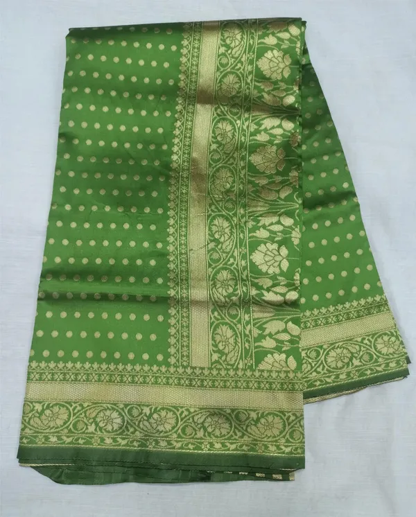 Olive_Green_Banarasi_Style_Saree_with_Golden_Zari_Border