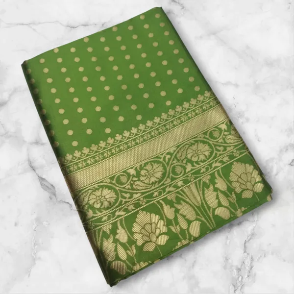 Olive_Green_Banarasi_Style_Saree_with_Golden_Zari_Border