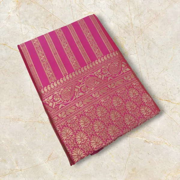 Orchid_Pink_Banarasi_Striped_Saree_with_Golden_Zari_Border