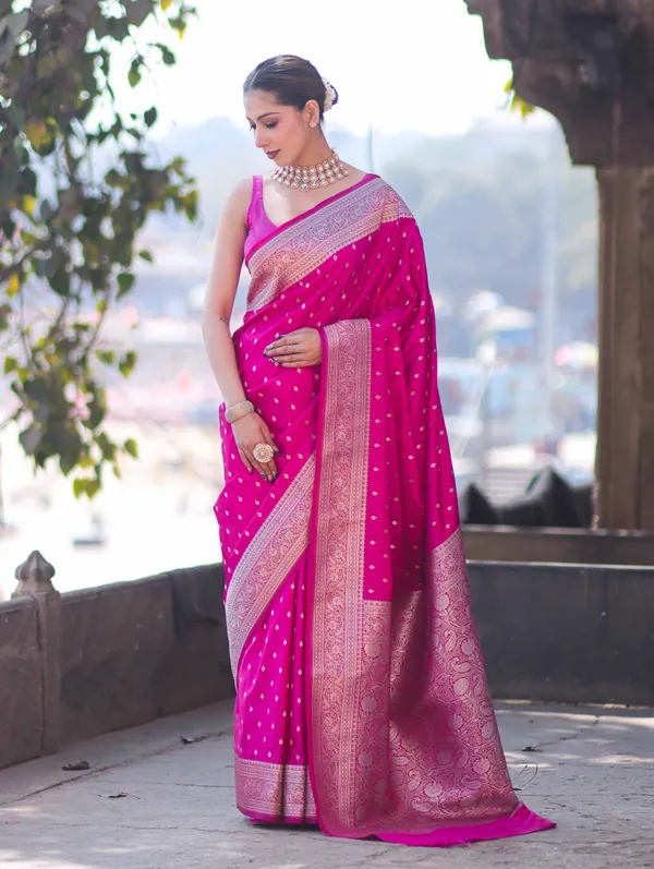 Royal_Pink_Banarasi_Silk_Saree_with_Woven_Zari_Border