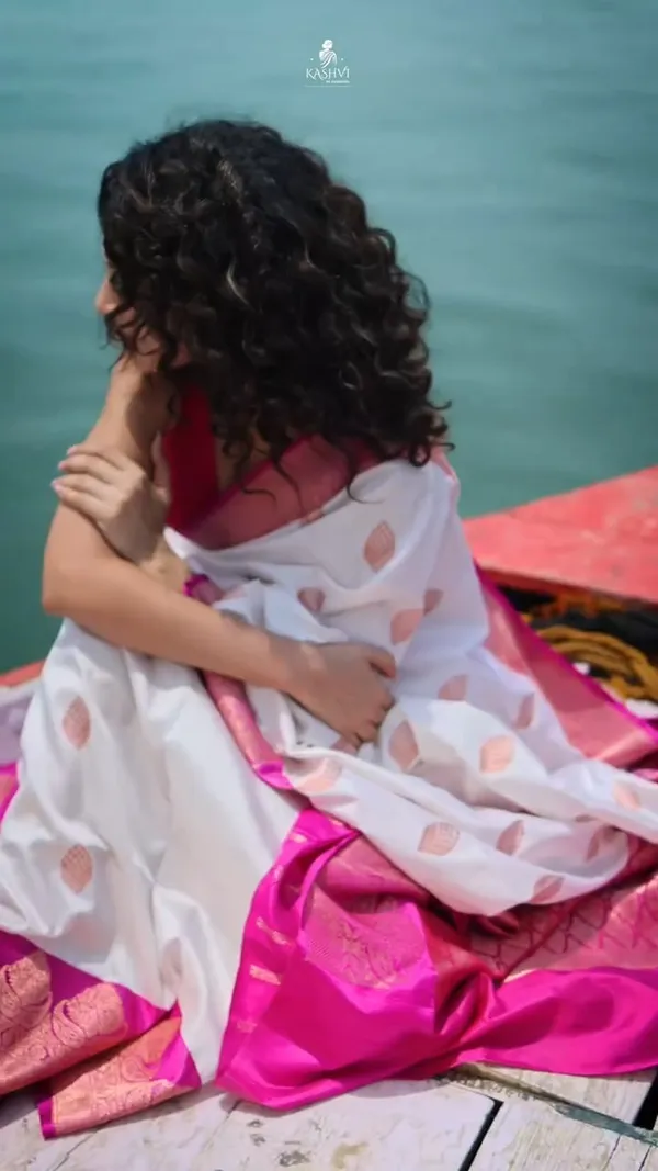 White_&_Magenta_Pink_Banarasi-Style_Designer_Saree_with_Woven_Border