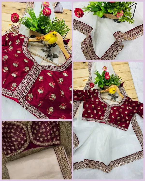 White_&_Maroon_Embroidered_Saree