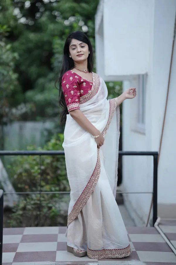 White_&_Maroon_Embroidered_Saree