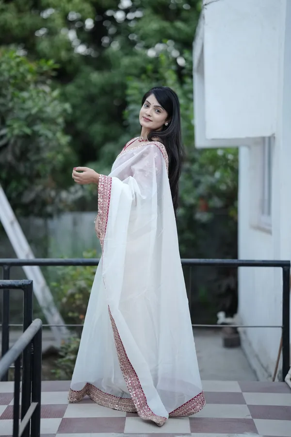 White_&_Maroon_Embroidered_Saree