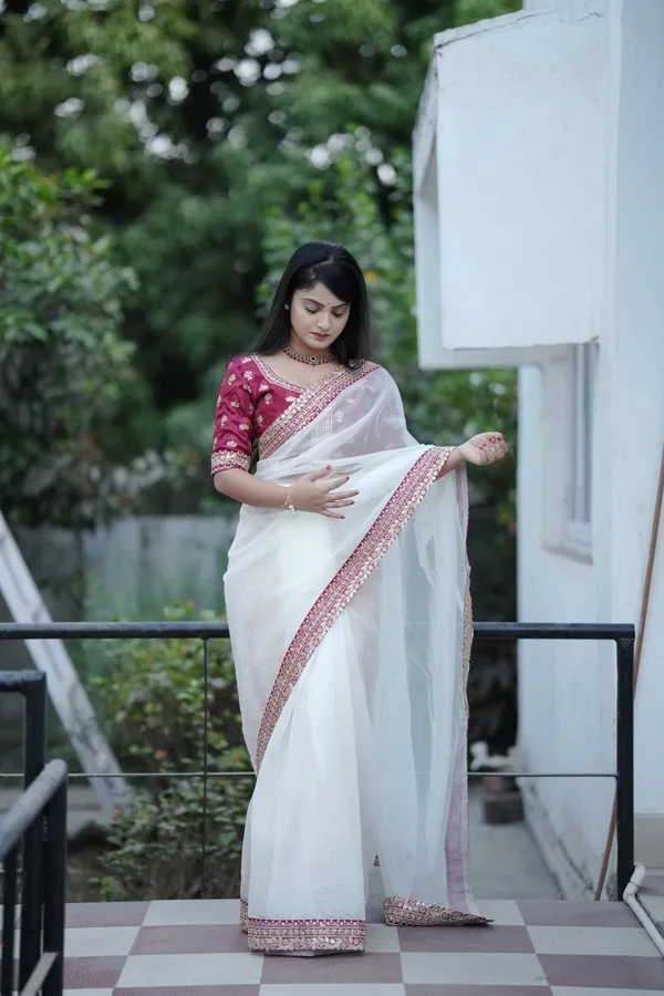 White_&_Maroon_Embroidered_Saree