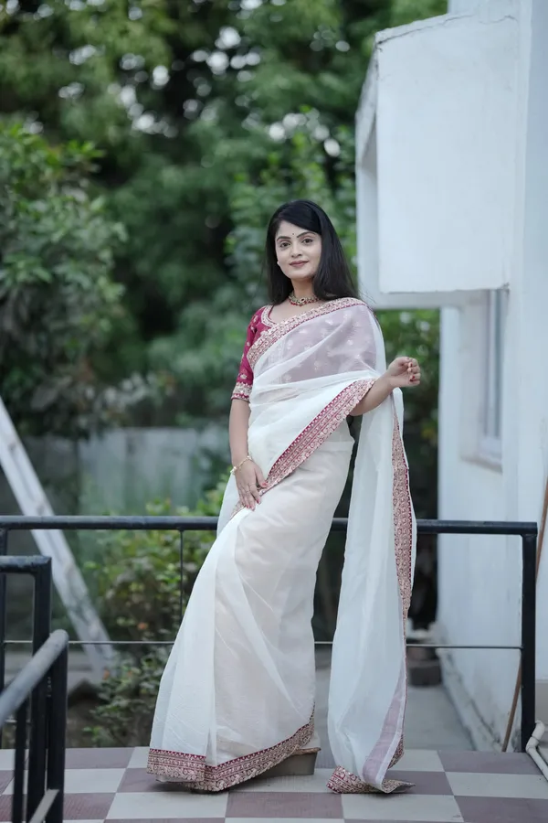 White_&_Maroon_Embroidered_Saree