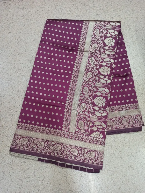 Wine_Banarasi_Silk_Saree_with_Golden_Zari_Border