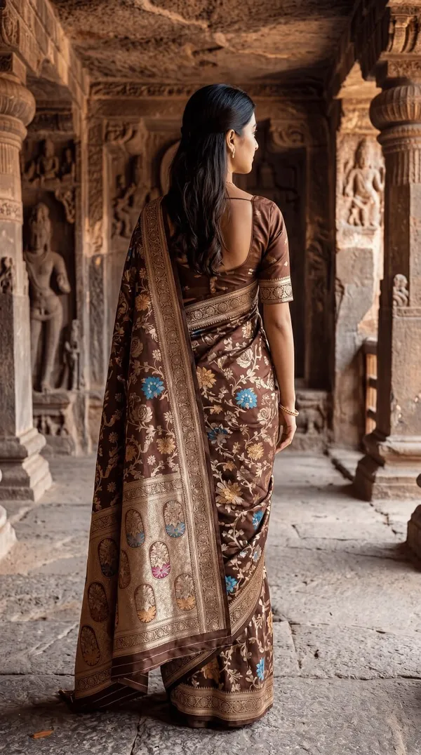 Women’s_Chocolate_Brown_Designer_Saree_with_Floral_Print_&_Traditional_Border