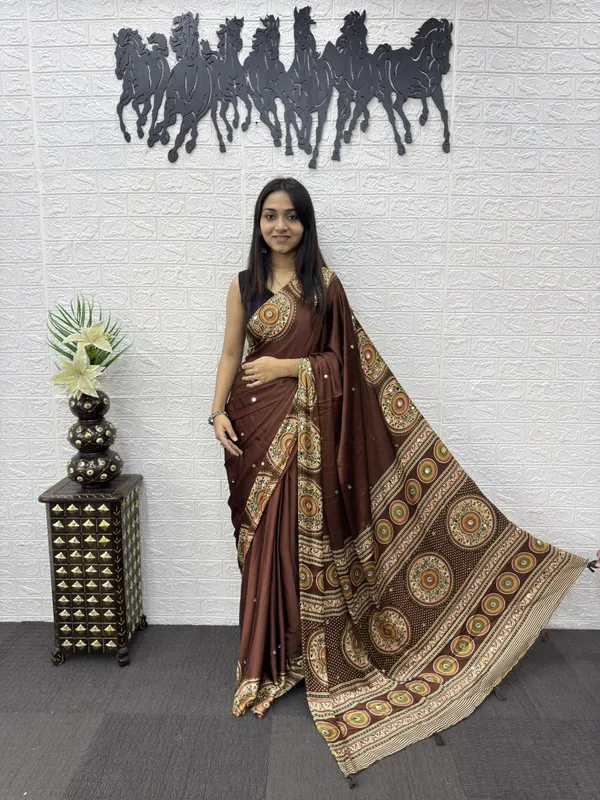 Women’s_Chocolate_Brown_Printed_Designer_Saree_with_Traditional_Circular_Motif_Border
