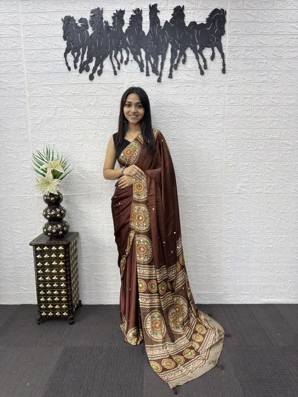 Women’s_Chocolate_Brown_Printed_Designer_Saree_with_Traditional_Circular_Motif_Border