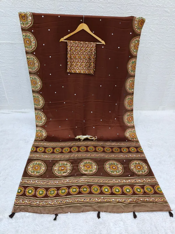 Women’s_Chocolate_Brown_Printed_Designer_Saree_with_Traditional_Circular_Motif_Border