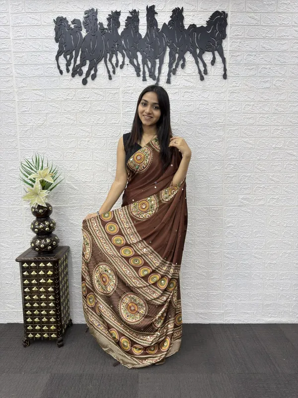 Women’s_Chocolate_Brown_Printed_Designer_Saree_with_Traditional_Circular_Motif_Border