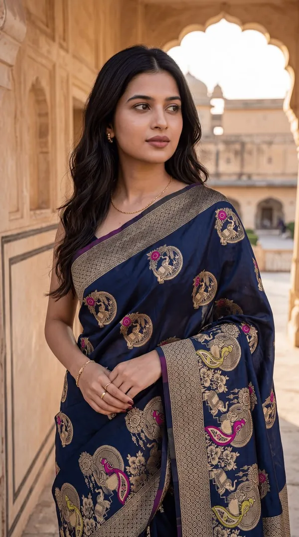 Women’s_Navy_Blue_Designer_Saree_with_Traditional_Paisley_Print_&_Golden_Border