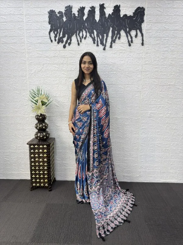 Womens_Premium_Blue_Cotton_Printed_Saree_With_Designer_Border_And_Tassel_Pallu_And_Mirror_Work