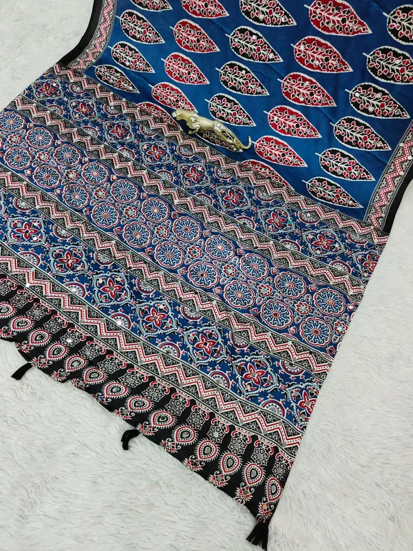 Womens_Premium_Blue_Cotton_Printed_Saree_With_Designer_Border_And_Tassel_Pallu_And_Mirror_Work