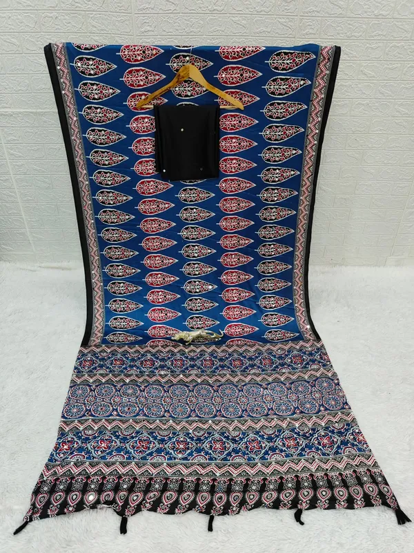 Womens_Premium_Blue_Cotton_Printed_Saree_With_Designer_Border_And_Tassel_Pallu_And_Mirror_Work