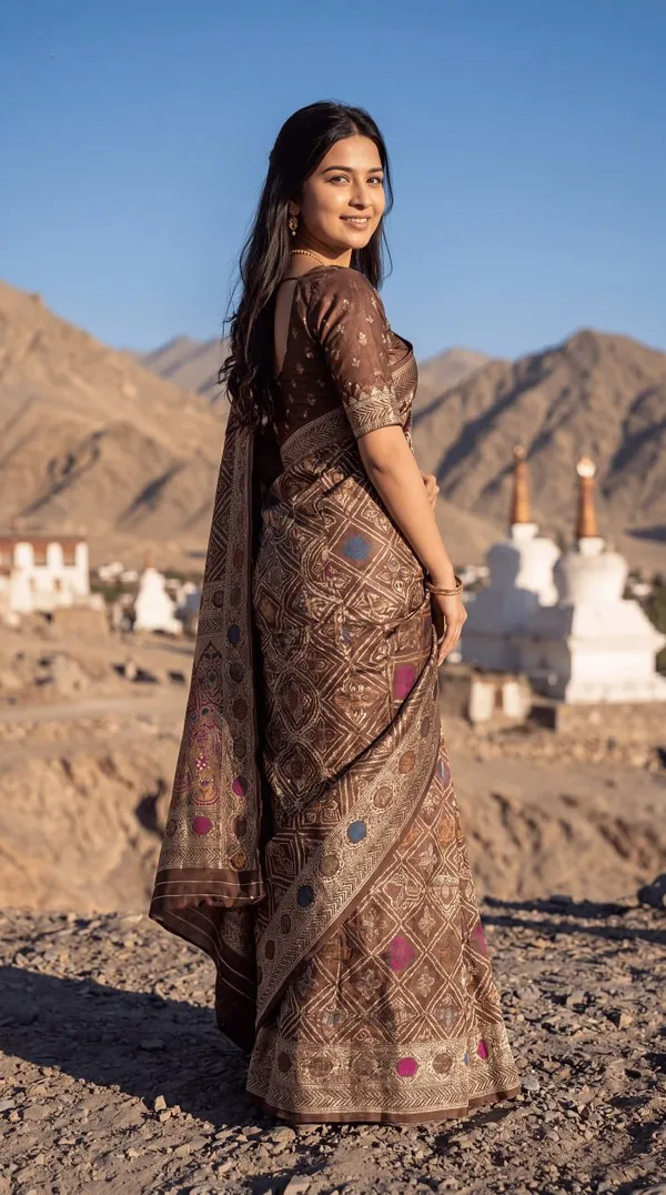 Womens_Premium_Coffee_Brown_Banarasi_Silk_Blend_Saree_With_Multicolor_Zari_Woven_Design