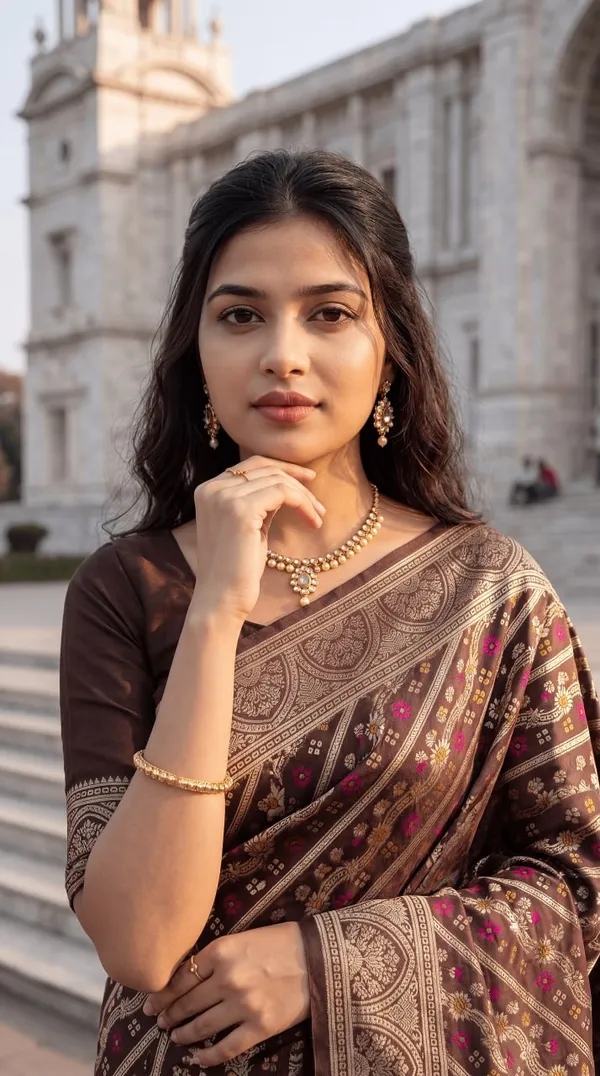 Womens_Premium_Coffee_Brown_Banarasi_Silk_Blend_Saree_With_Rich_Golden_Zari_Weaving