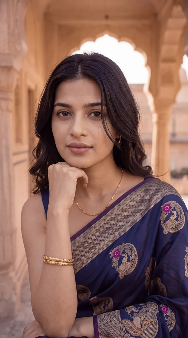 Womens_Premium_Navy_Blue_Banarasi_Silk_Blend_Woven_Saree_With_Peacock_Zari_Border_And_Running_Blouse_Piece