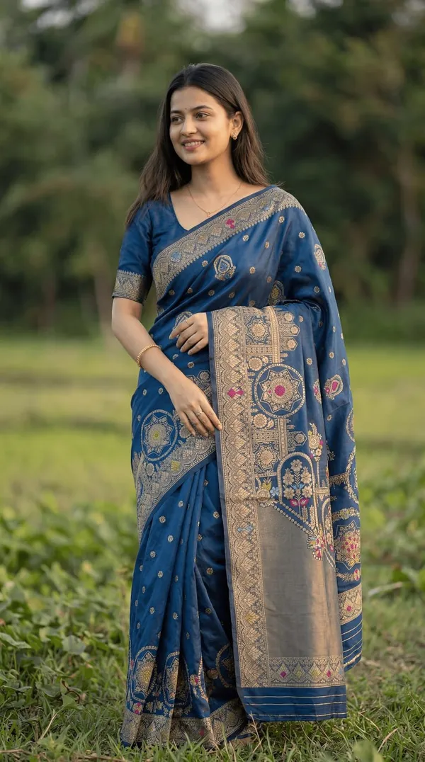 Womens_Premium_Steel_Blue_Banarasi_Silk_Blend_Saree_With_Rich_Gold_Zari_Weaving