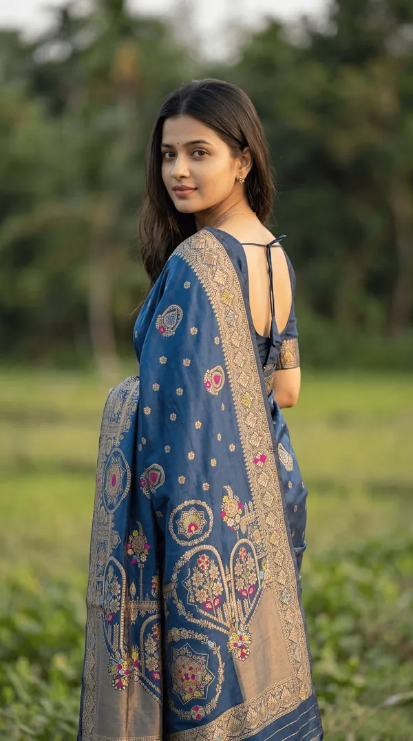 Womens_Premium_Steel_Blue_Banarasi_Silk_Blend_Saree_With_Rich_Gold_Zari_Weaving
