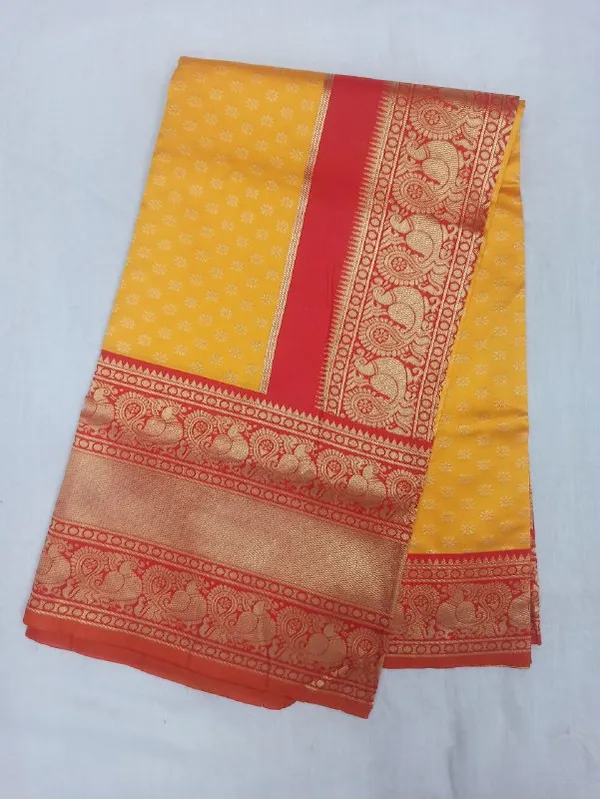 Women's_Red_&_Yellow_Kanjivaram_Silk_Saree_with_Zari_Border