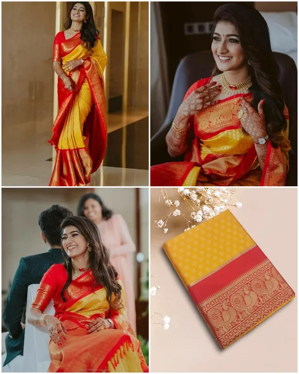 Women's_Red_&_Yellow_Kanjivaram_Silk_Saree_with_Zari_Border