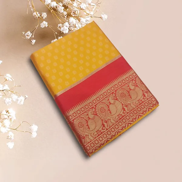 Women's_Red_&_Yellow_Kanjivaram_Silk_Saree_with_Zari_Border