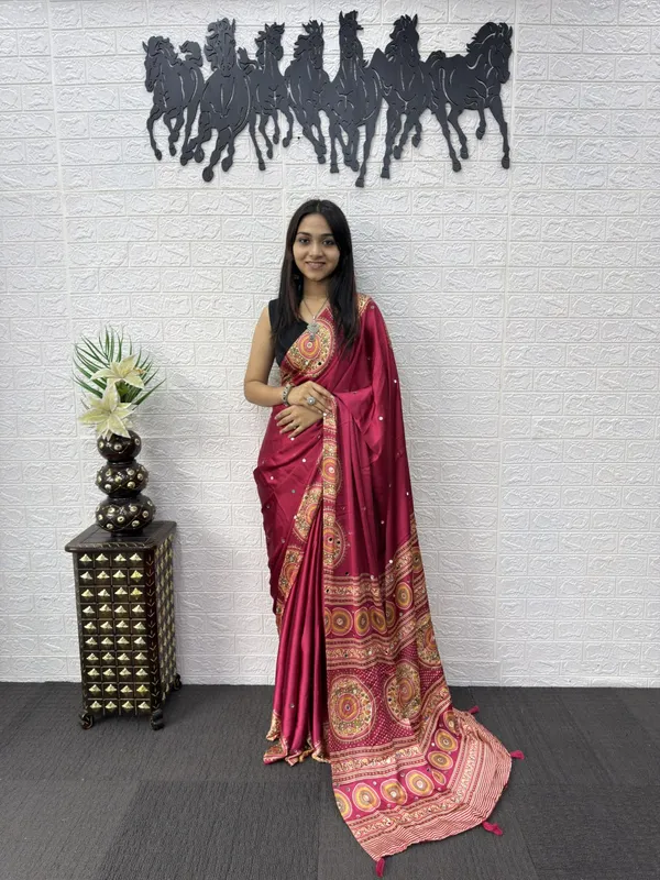 Women’s_Wine_Maroon_Printed_Designer_Saree_with_Traditional_Circular_Motif_Border