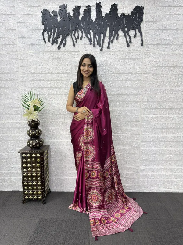 Women’s_Wine_Maroon_Printed_Designer_Saree_with_Traditional_Circular_Motif_Border