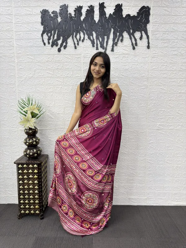 Women’s_Wine_Maroon_Printed_Designer_Saree_with_Traditional_Circular_Motif_Border
