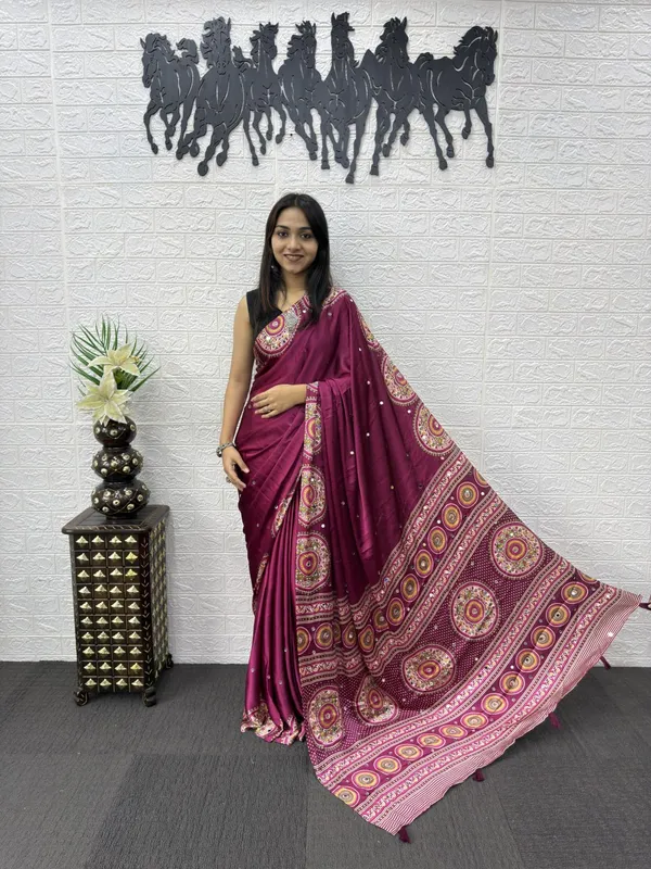 Women’s_Wine_Maroon_Printed_Designer_Saree_with_Traditional_Circular_Motif_Border