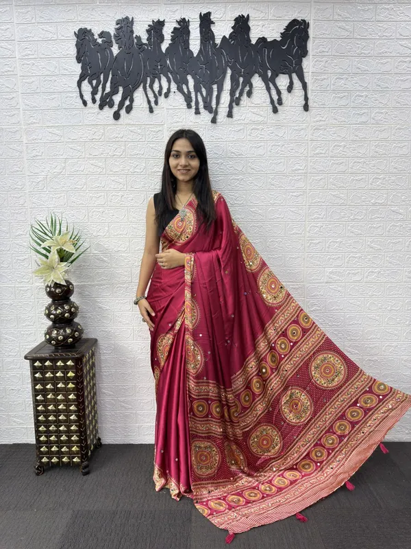 Women’s_Wine_Maroon_Printed_Designer_Saree_with_Traditional_Circular_Motif_Border