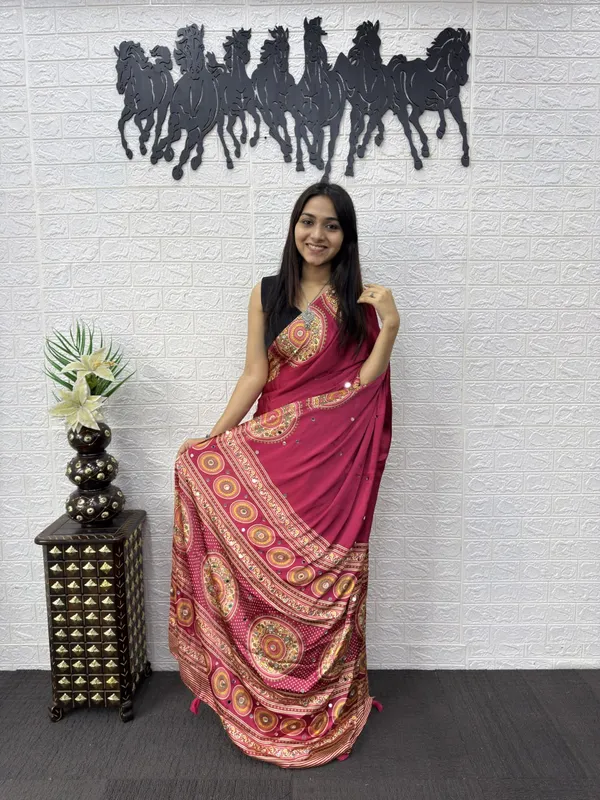 Women’s_Wine_Maroon_Printed_Designer_Saree_with_Traditional_Circular_Motif_Border