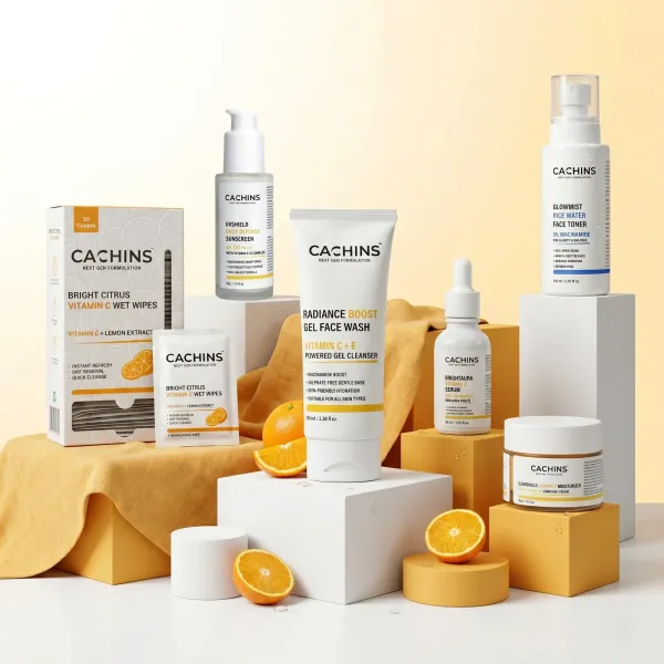 CACHINS_Glow_Skincare_Combo_with_Vitamin_C_Wet_Wipes_|_Face_Wash,_Toner,_Serum,_Moisturizer,_Sunscreen_And_Wipes