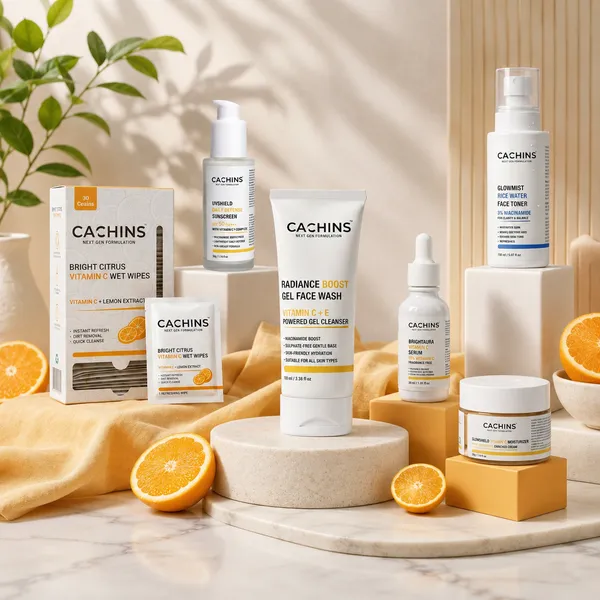 CACHINS_Glow_Skincare_Combo_with_Vitamin_C_Wet_Wipes_|_Face_Wash,_Toner,_Serum,_Moisturizer,_Sunscreen_And_Wipes