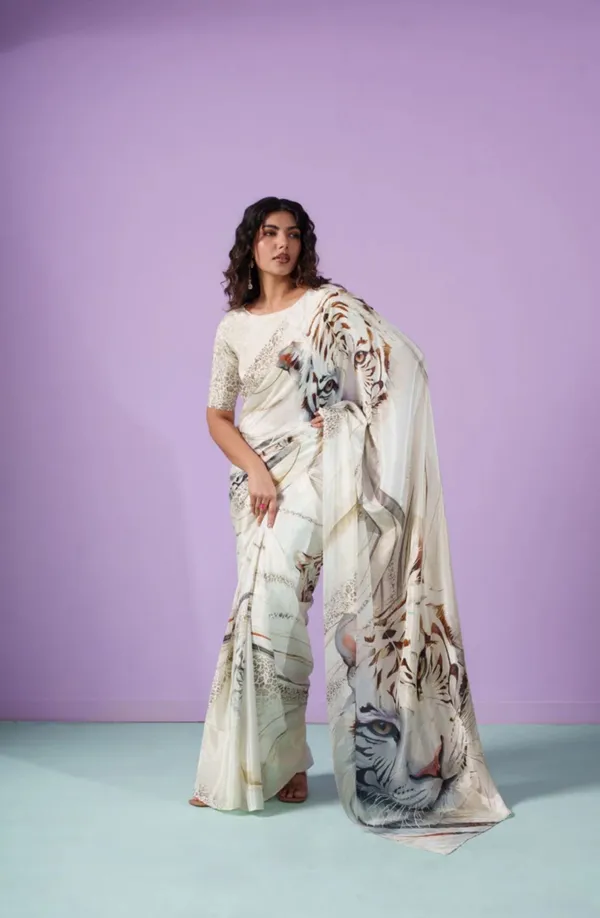 Ivory_Satin_Tiger_Print_Saree_with_Embellished_Blouse_for_Women
